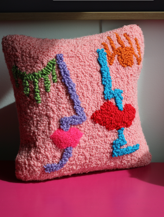 Abstract Faces Punch Needle Pillow Cover